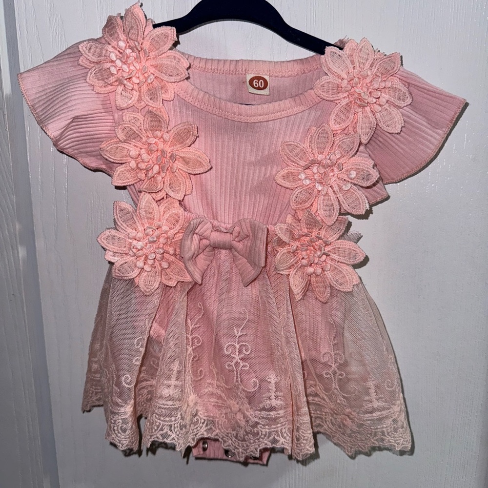 Pink dress 9-12 months girl short sleeve Mesh Tutu Lace